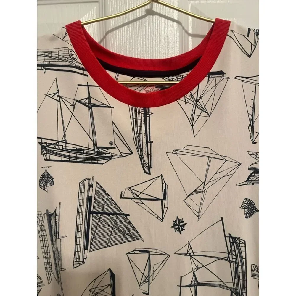 Tory Burch Nautical Sailboat Print Pima Cotton T Shirt Dress Sz S